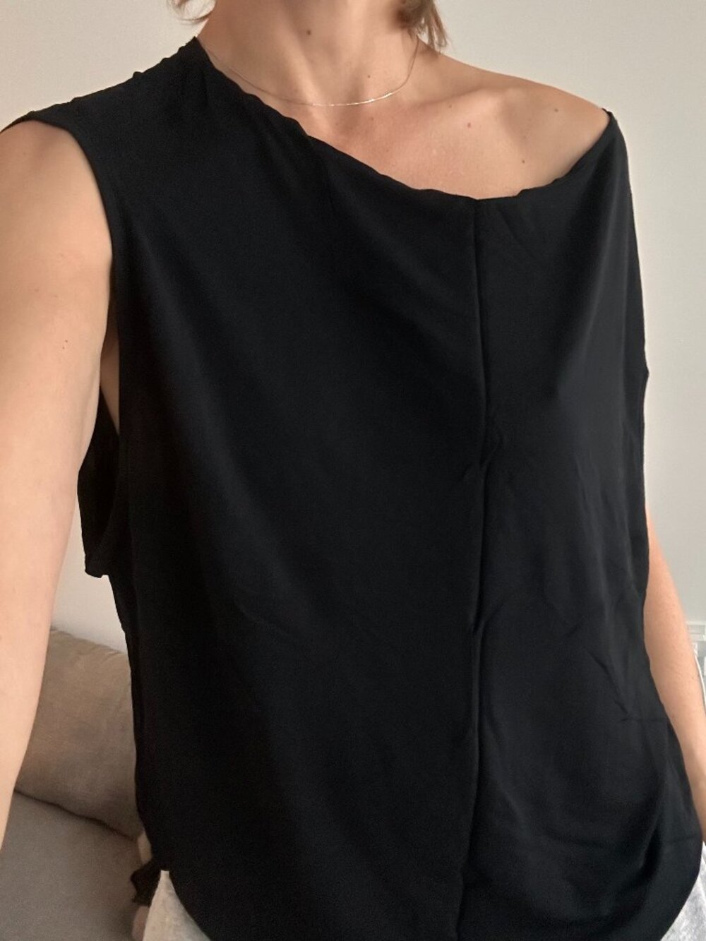 Helmut Lang Black Draped Jersey Low Armhole Tank Top – Size L